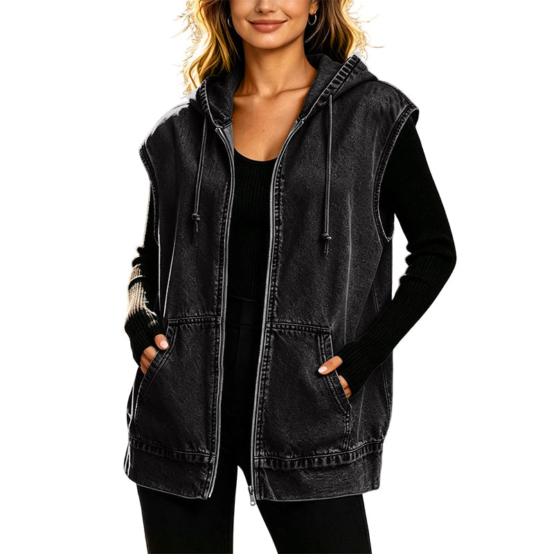 Anemora - Premium Oversized Hooded Jacket - Dark Blue