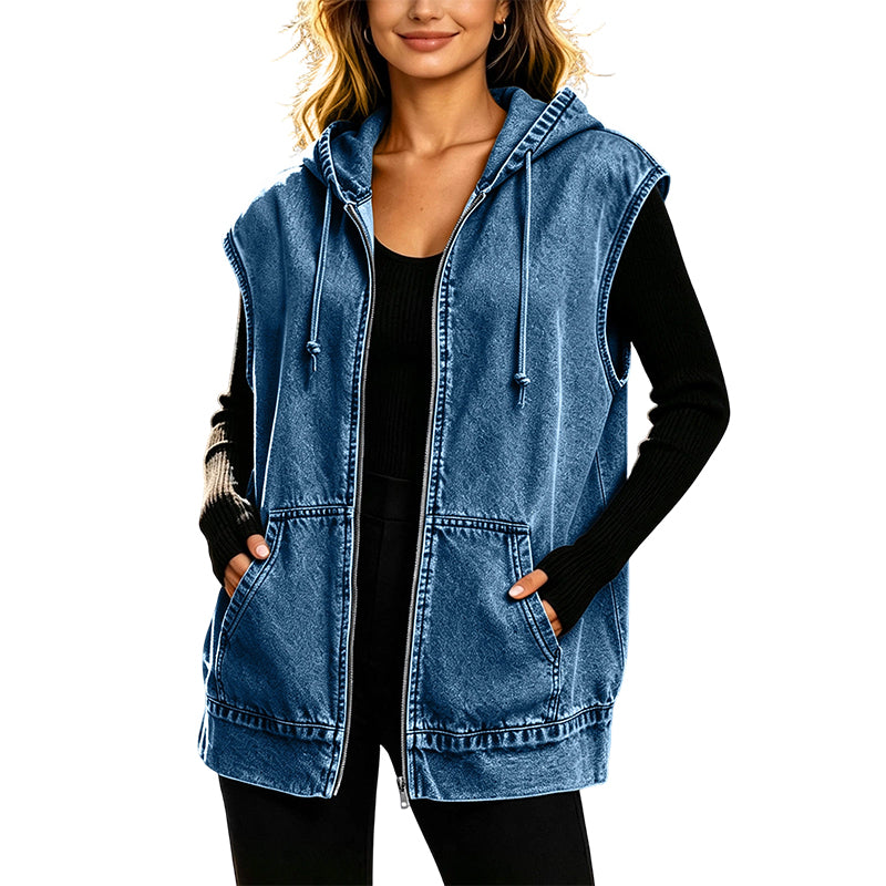 Anemora - Premium Oversized Hooded Jacket - Dark Blue