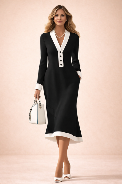 Seleneva - Soft-Touch V-Neck Midi Dress - Black