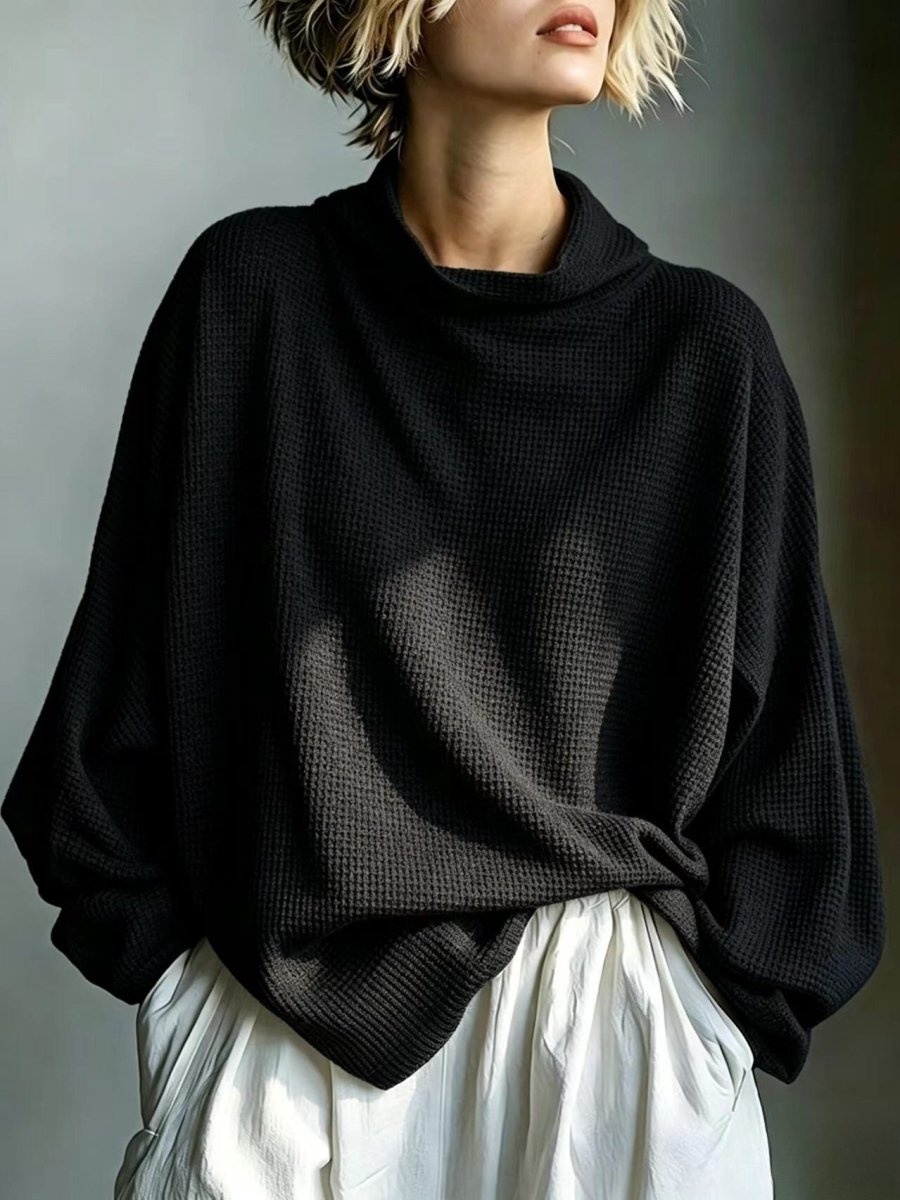 Aella - Textured Oversized High-Neck Top - Black