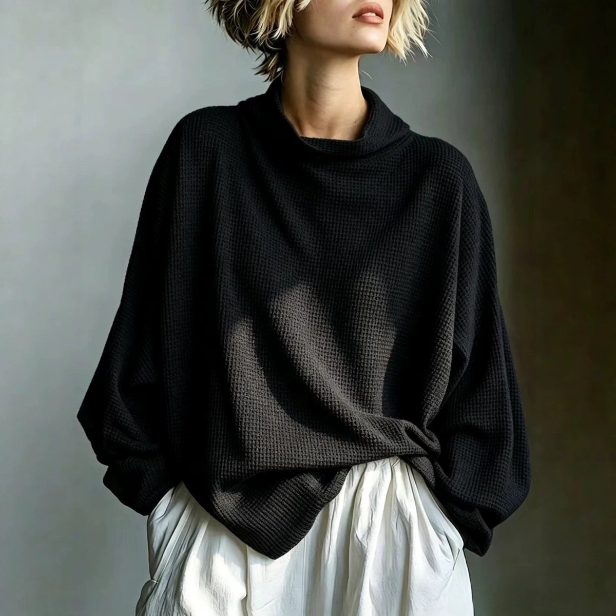 Aella - Textured Oversized High-Neck Top - White