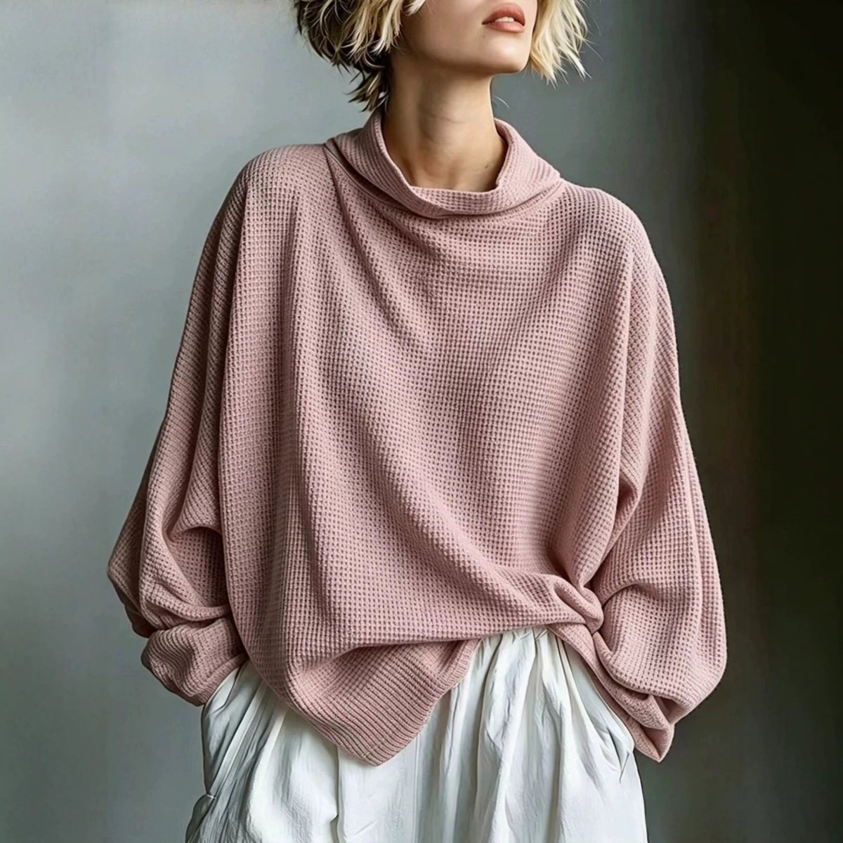 Aella - Textured Oversized High-Neck Top - White