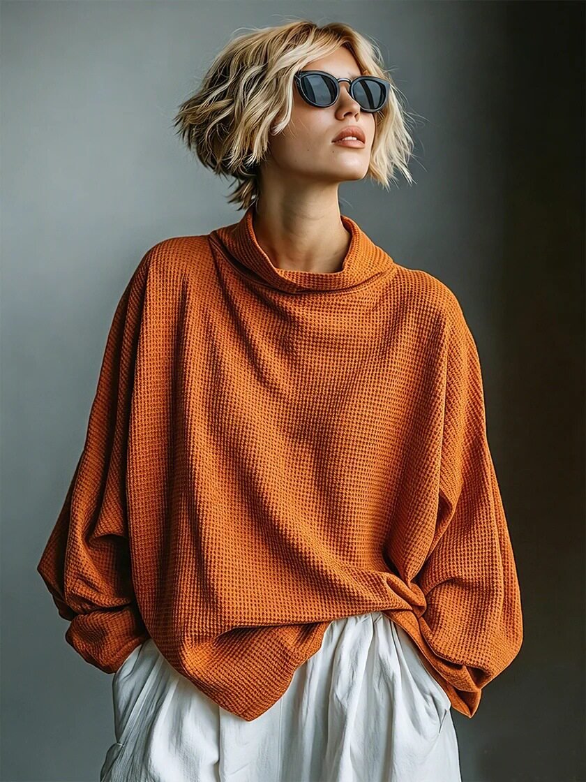 Aella - Textured Oversized High-Neck Top - White