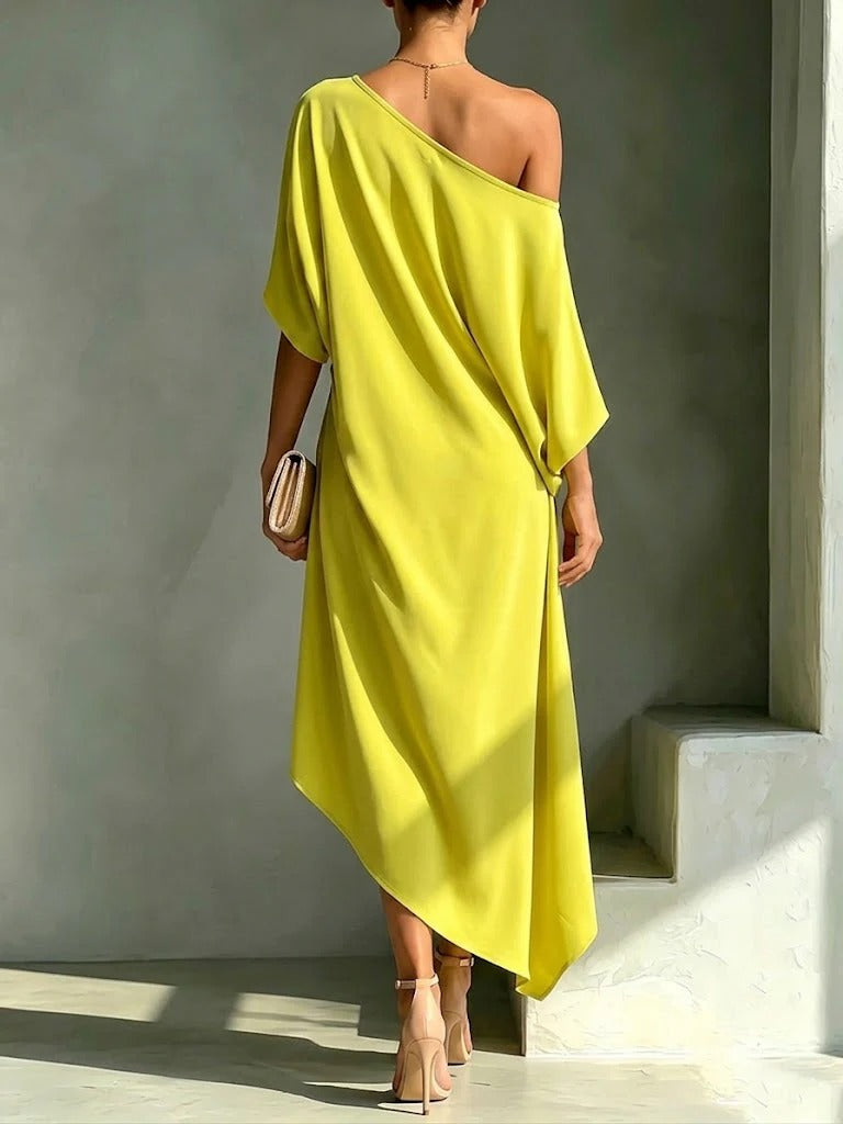 Erica - Fluid One-Shoulder Midi Dress - Yellow