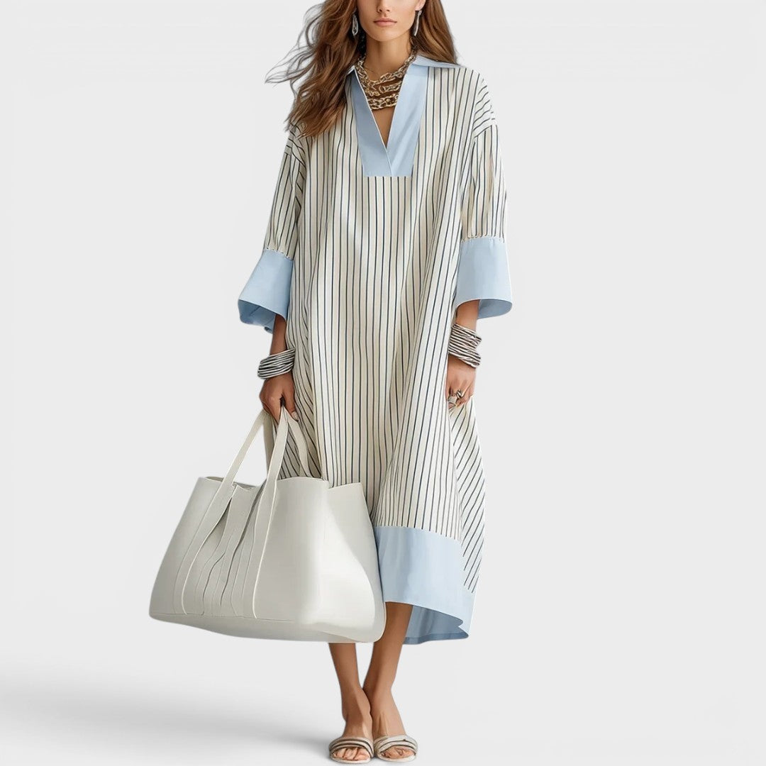 Florene - Lightweight Striped Midi Dress - Sky Blue