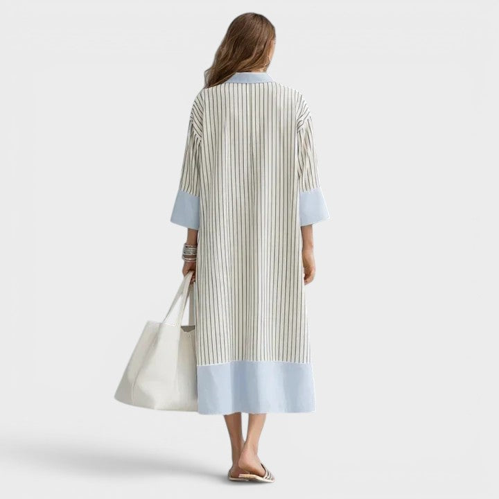 Florene - Lightweight Striped Midi Dress - Sky Blue