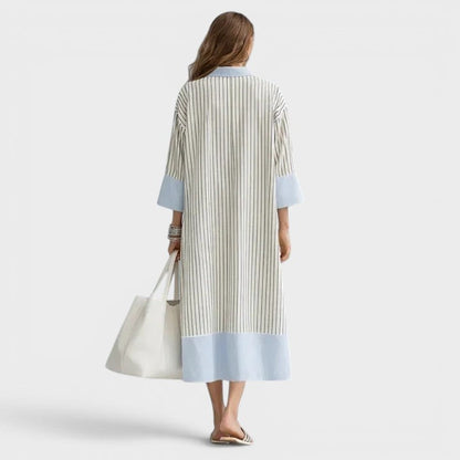 Florene - Lightweight Striped Midi Dress - Sky Blue