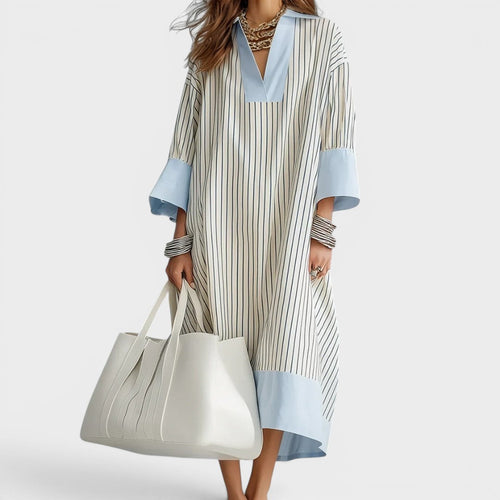 Florene - Lightweight Striped Midi Dress - Sky Blue