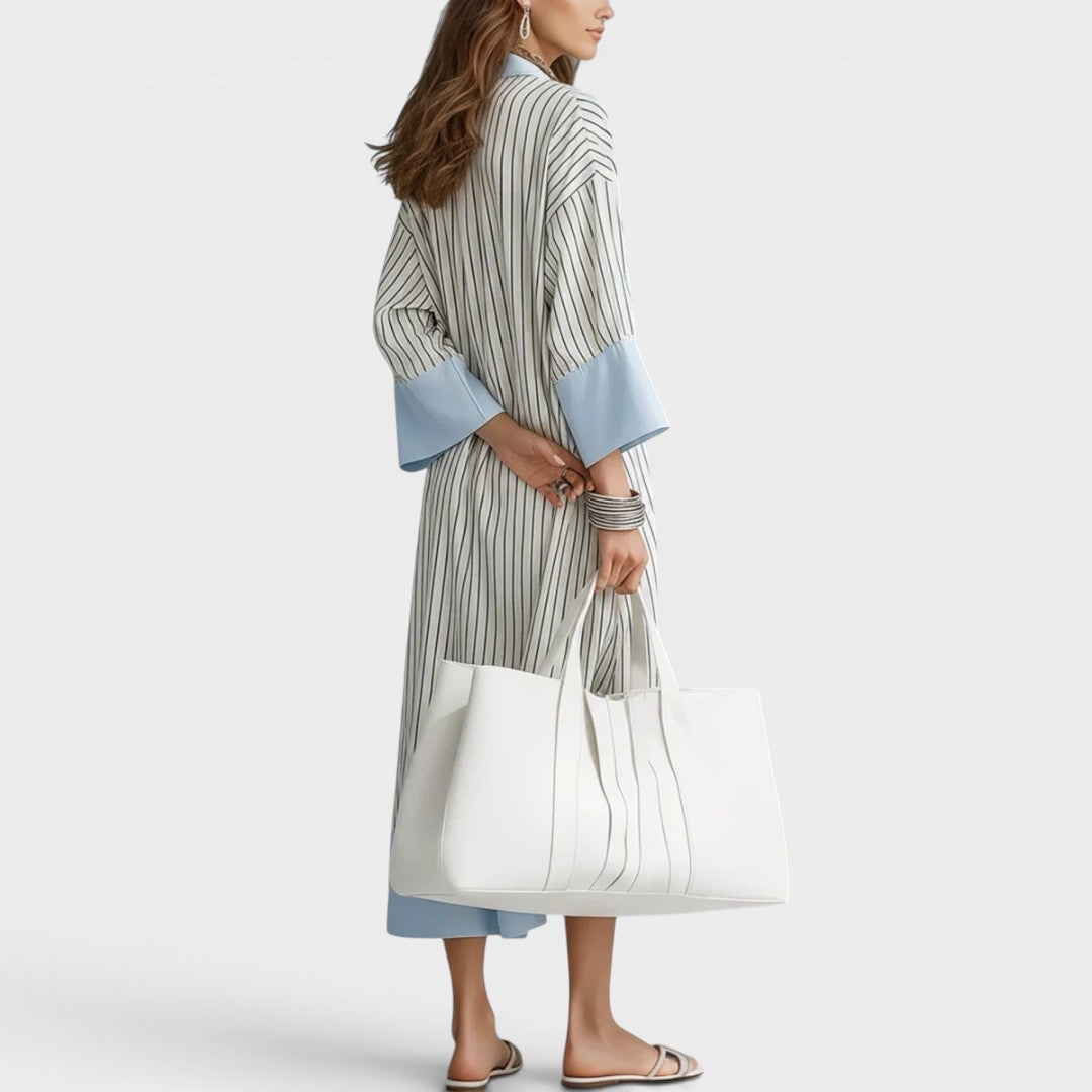 Florene - Lightweight Striped Midi Dress - Sky Blue