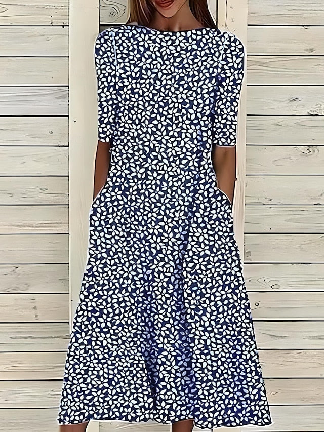 Xylara - Soft-Touch Floral Midi Dress - Blue