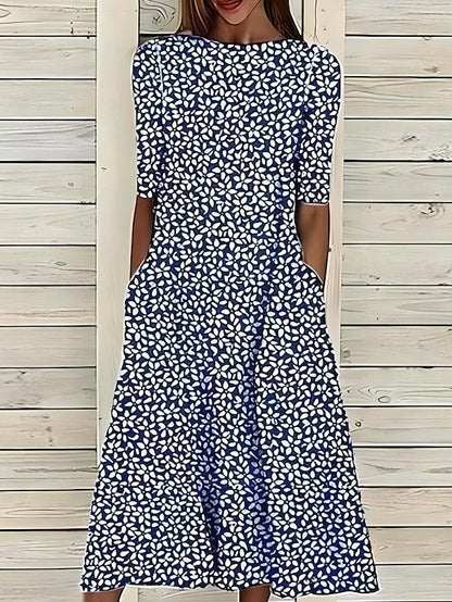 Xylara - Soft-Touch Floral Midi Dress - Blue