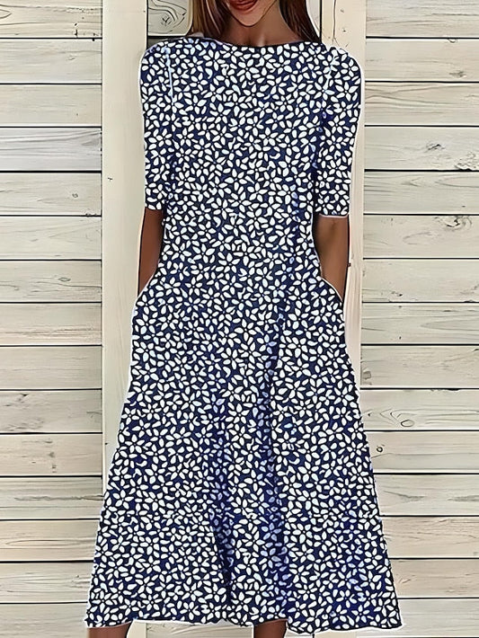 Xylara - Soft-Touch Floral Midi Dress - Blue